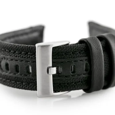 Pasek skórzany do zegarka w34 - premium - czarny/czarne - 22mm
