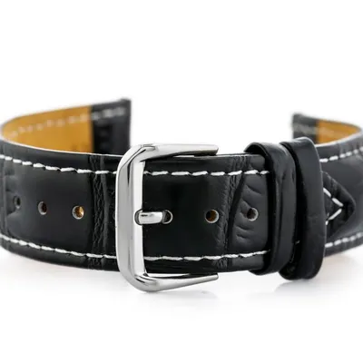 Pasek skórzany do zegarka w102l czarny/biały - 24mm