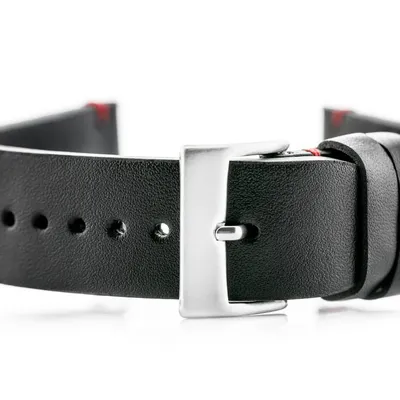 Pasek skórzany do zegarka w118 - czarny/czerwone - 22mm