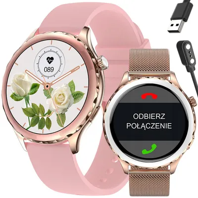 Smartwatch damski Rubicon rncf02 - wykonywanie połączeń, dodatkowy pasek (sr048b)