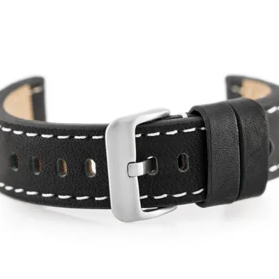 Pasek skórzany do zegarka w48 - premium - czarny/białe - 24mm