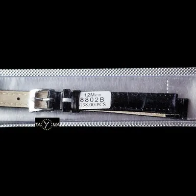Pasek skórzany do zegarka w pudełku - czarny/czarne - 12mm