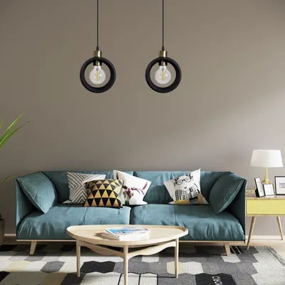 Nowoczesna lampa sufitowa RING wisząca 2-punktowa – industrialny design, loft, czarna z akcentami starego złota