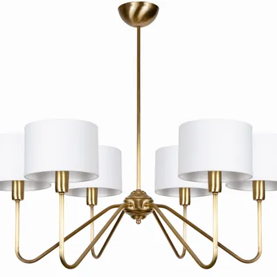 Lampa sufitowa CLARA mosiężna z 6 abażurami – elegancki żyrandol do salonu, jadalni i wnętrz klasycznych