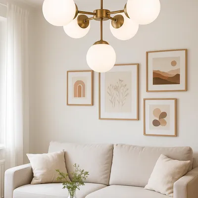 Lampa z mosiądzu z kulami GLOBIA – nowoczesna lampa wisząca do salonu