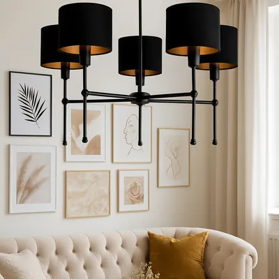 Lampa sufitowa czarna nowoczesna z czarno-złotymi abażurami MODENA