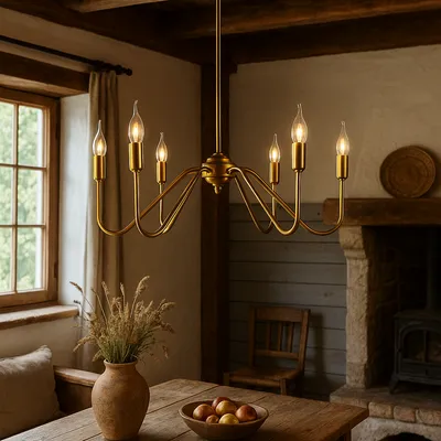 Patynowana Lampa Wisząca MILO z mosiądzu LED 6-ramienna – Styl Nowoczesny & Modern Farmhouse