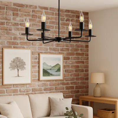 Lampa wisząca ELISSE modern farmhouse 6-płomienna – czarny żyrandol świecznikowy, styl rustykalny vintage