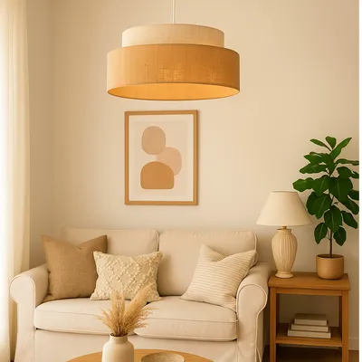 Beżowa lampa sufitowa ZARIA boho – juta, styl skandynawski