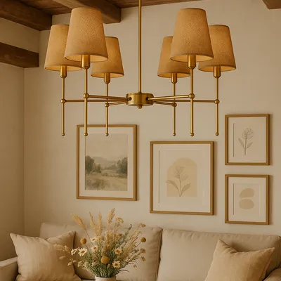 Lampa sufitowa AURORA – elegancki żyrandol z mosiądzu 6-ramienny