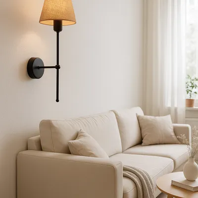 Kinkiet z lnianym abażurem w stylu modern farmhouse RUSTICA