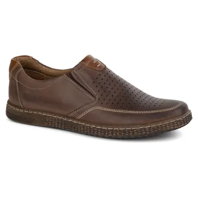 Buty męskie skórzane Casual ażurowe 854/L/2 brązowe