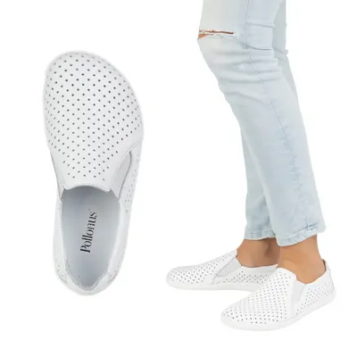 Białe buty wsuwane Barefoot Skórzane damskie Pollonus 5-1308-025