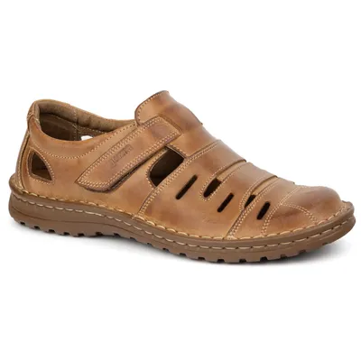 Buty męskie skórzane ażurowe 501J jasno brązowe