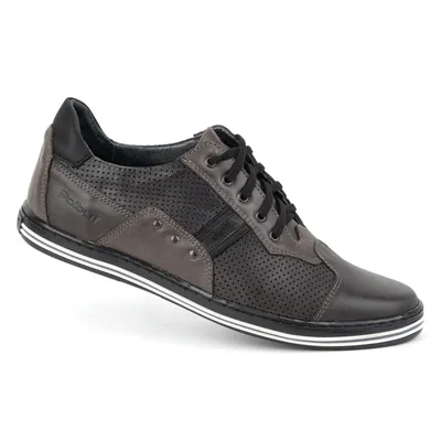 Męskie Skórzane Buty POLBUT 1801P z Perforacją szare – Nowoczesny Design