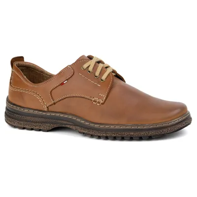 Buty męskie skórzane casual 221GT camel brązowe