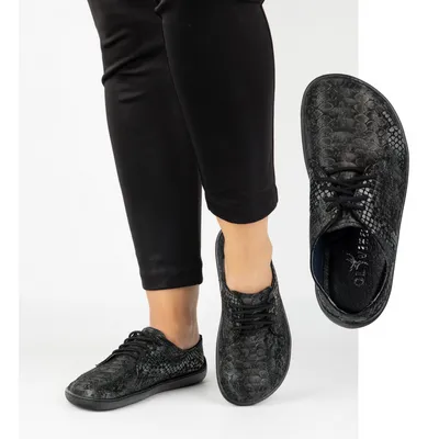 BAREFOOT Damskie minimalistyczne sneakersy 1288POL wąż czarne