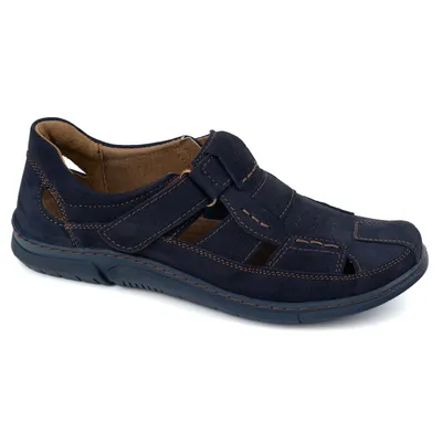 Buty męskie skórzane na rzep 937KOM granatowe