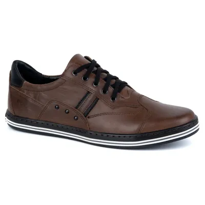 Buty Męskie Casual 1801 Ciemny Brąz, Całoroczne, Skóra