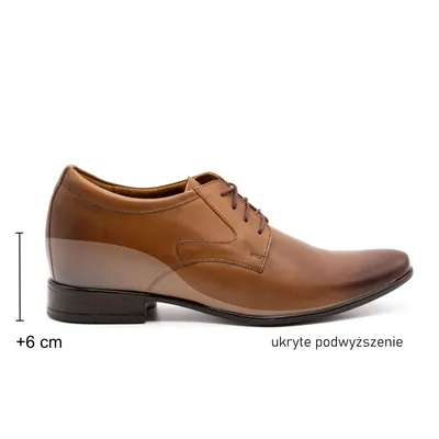 Buty męskie wizytowe skórzane P11 podwyższające + 6cm brązowe