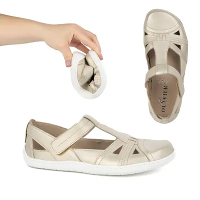 Buty damskie BAREFOOT Ultralekkie półsandały Olivier 1285 na rzep złote