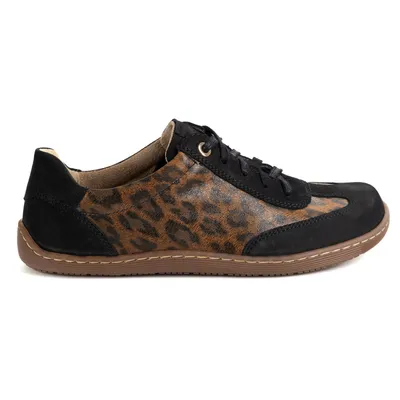 Buty BAREFOOT damskie skórzane minimalistyczne 1287 czarny nubuk panterka