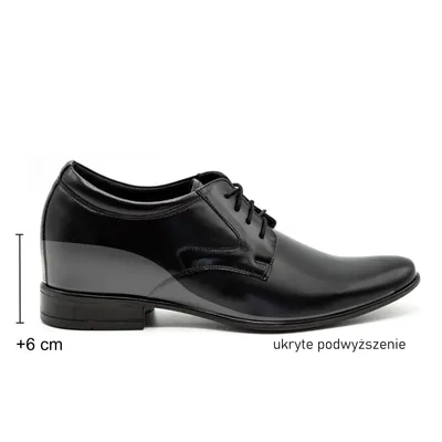 Buty męskie wizytowe skórzane P11 podwyższające +6 cm czarne
