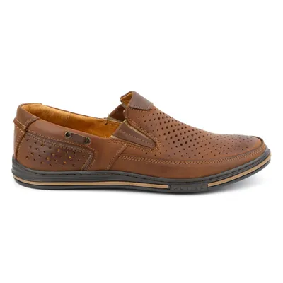 Buty męskie skórzane ażurowe 09 na lato camel