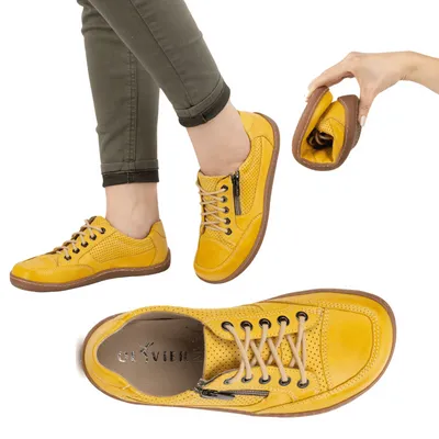 BAREFOOT Damskie minimalistyczne sneakersy skórzane OLIVIER 770 perforowane żółte