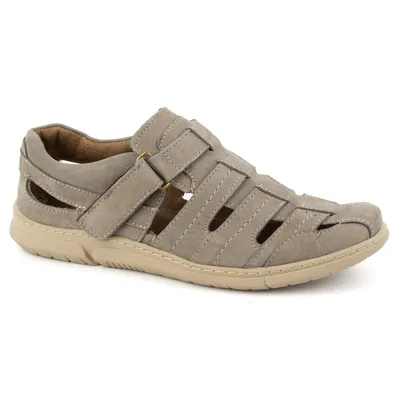 Buty męskie skórzane półbuty na rzep przewiewne 931K oliwkowe