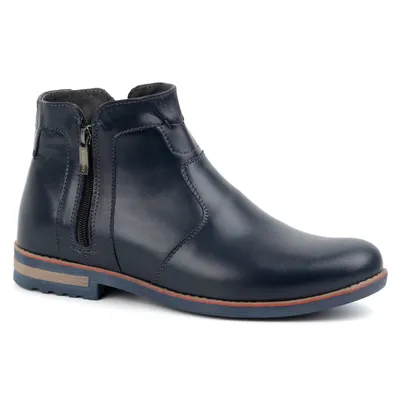 Buty męskie skórzane zimowe sztyblety ocieplane 887K granatowe