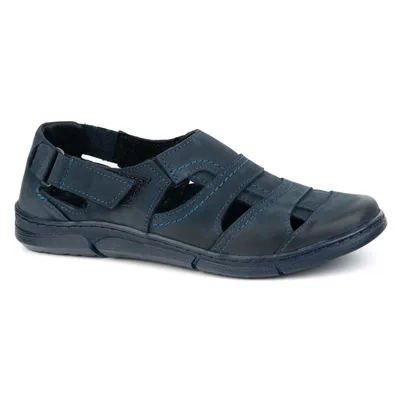Buty męskie skórzane 54KZ granatowe lekkie przewiewne na lato