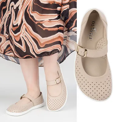 Baleriny barefoot damskie Olivier 1770POL skórzane buty z klamerką beżowe