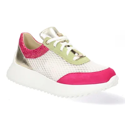 Skórzane Sneakersy Damskie Biały/Fuksja Pollonus 5-1733-002