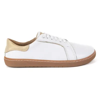 Białe Damskie Skórzane Trampki Barefoot AURA | Klasyczne Buty Minimalistyczne, Zerowy Drop