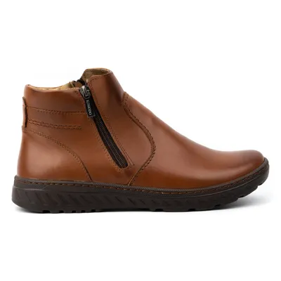 Buty męskie sztyblety skórzane zimowe szerokie 925K Brązowe