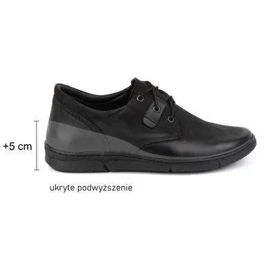 Buty męskie podwyższające CASUAL sznurowane skórzane 237KZ + 5 cm czarne
