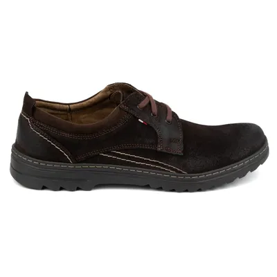 Buty męskie skórzane casual sznurowane zamszowe 309GT brązowe