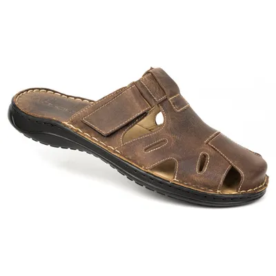 Klapki męskie skórzane 0223W Khaki