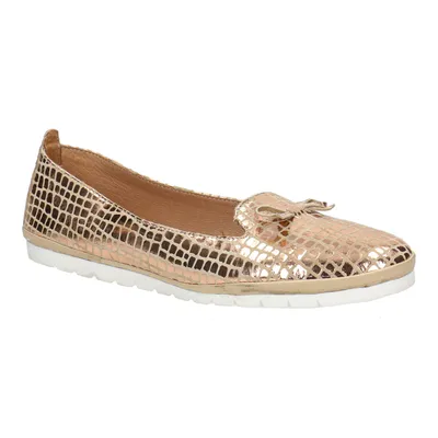 Skórzana balerina damska z kokardką Pollonus miedz rosa croco 5-1336-006