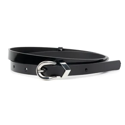 Stylowy pasek damski lakierowany D132.15 - elegancja w czarnym kolorze