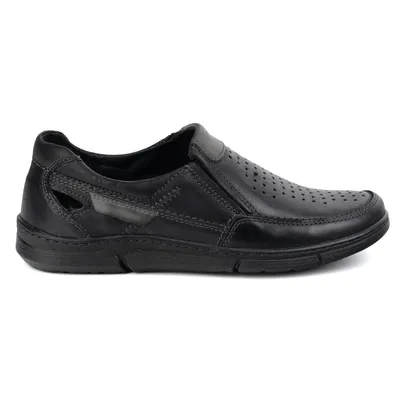 Buty Mokasyny męskie skórzane na lato 602 czarne