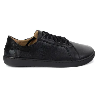Aura: Czarne Damskie Skórzane Sneakersy Barefoot | Uniwersalne Buty z Płaską Podeszwą