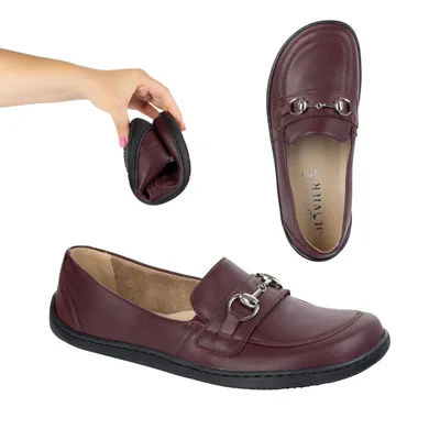 Barefoot damskie mokasyny skórzane minimalistyczne letnie 1288AR bordowe