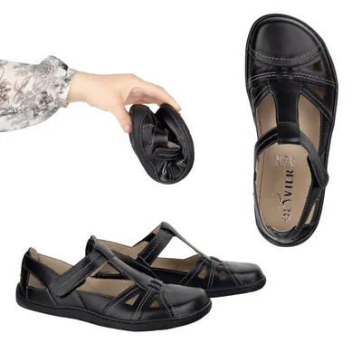 Buty damskie BAREFOOT Ultralekkie półsandały Olivier 1285 na rzep czarne