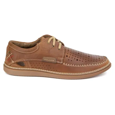 Męskie skórzane buty letnie sznurowane 206L z perforacją camel brązowe