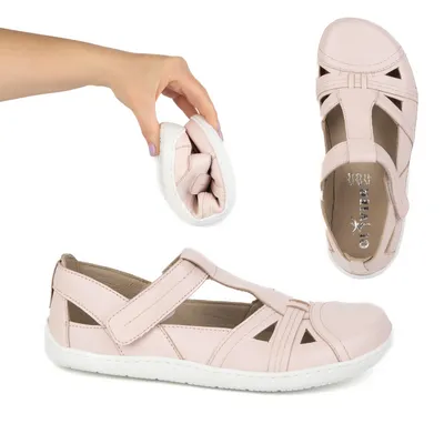 Buty damskie BAREFOOT Ultralekkie półsandały Olivier 1285 na rzep pudrowy róż