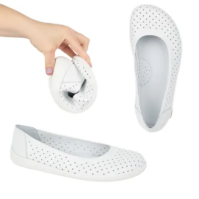 BAREFOOT Damskie CZÓŁENKA minimalistyczne wsuwane ażurowe 1771POL białe