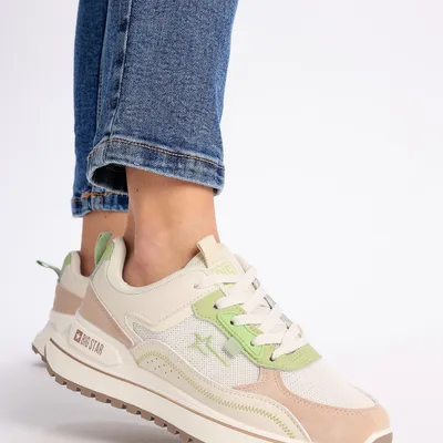 Sneakersy damskie półbuty Big Star NN274A091 beżowe z zielonym