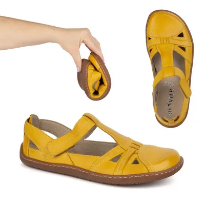 Buty damskie BAREFOOT Ultralekkie półsandały Olivier 1285 na rzep żółte